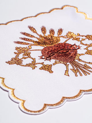 A complete set of chalice linens embroidered with the Sacred Heart of Jesus