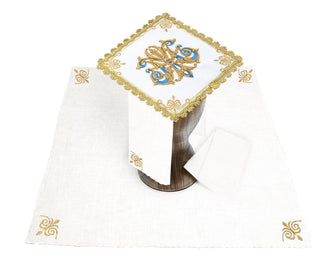 Chalice Set with Embroidered Gold Marian Symbol from Linen