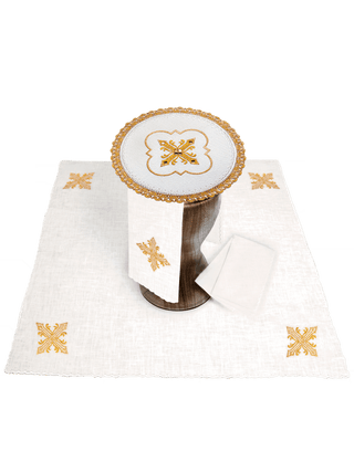 Linen Chalice Set with Embroidery and Stones - 4 Pieces