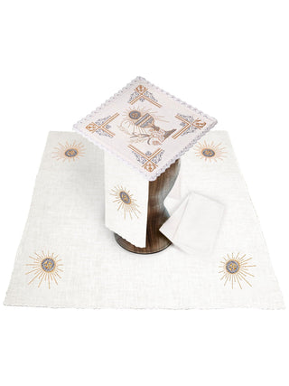 Embroidered Linen Chalice Set with Eucharistic Motif