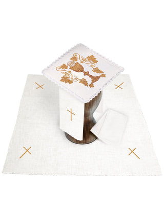 Embroidered Linen Chalice Set with Eucharistic Motif