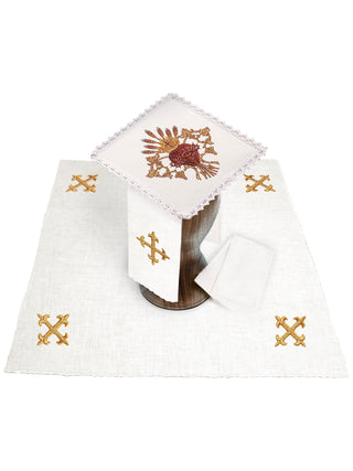 Linen chalice set embroidered with a Eucharistic motif