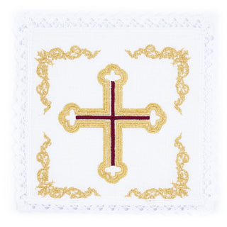 Linen chalice set embroidered with a cross motif - Red Cross