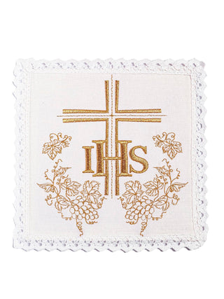 Set of linen chalice linens with Eucharistic embroidery IHS and cross