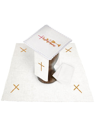 Set of linen chalice linens with Eucharistic embroidery Cross Chalice