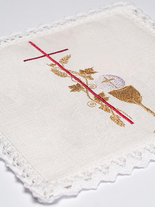 Set of linen chalice linens with Eucharistic embroidery Cross Chalice