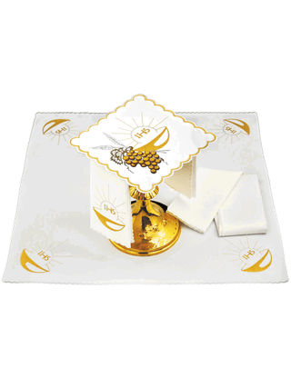 Set of linen chalice linens with Eucharistic embroidery