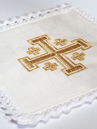 Linen chalice set with Jerusalem cross embroidery