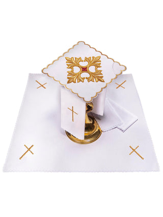 Ecru chalice set with Eucharistic embroidery and cross motif