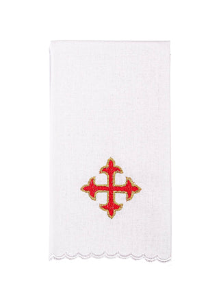 A complete set of chalice linens with red eucharistic embroidery