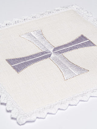 A complete set of chalice linens made of linen and cotton with cross embroidery