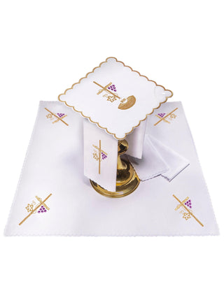 A complete set of chalice linens with delicate gold cross embroidery