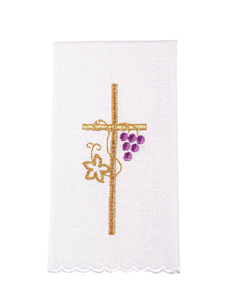 A complete set of chalice linens with delicate gold cross embroidery