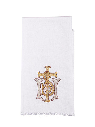 A complete set of chalice linens with thick IHS embroidery