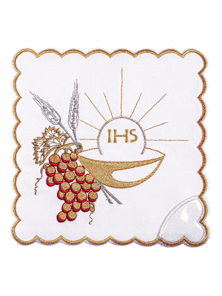 A complete set of chalice linens with Eucharistic chalice embroidery