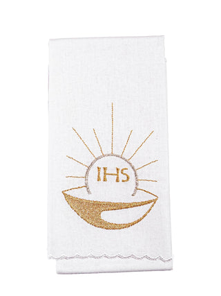 A complete set of chalice linens with Eucharistic chalice embroidery