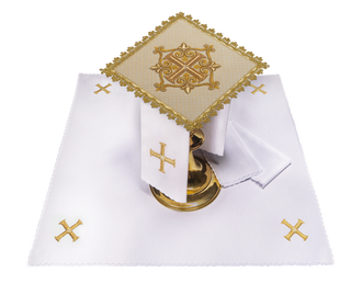 Exclusive Chalice Linen Set with Embroidered Cross in Ecru Velvet