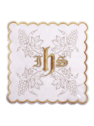 A complete set of chalice linens with IHS embroidery and a grapevine