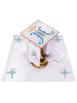 Chalice set with embroidered Marian symbol