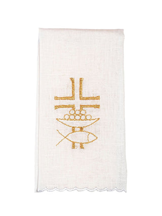 A complete set of chalice linens with cross and fish embroidery