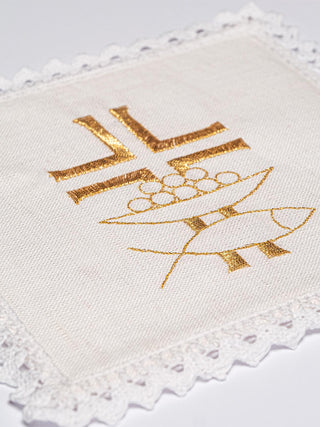 A complete set of chalice linens with cross and fish embroidery