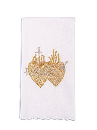 A complete set of chalice linens with the motif of the Sacred Heart of Jesus in a crown of thorns