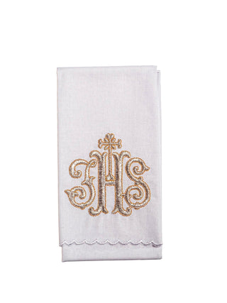 A complete set of chalice linens with gold IHS embroidery