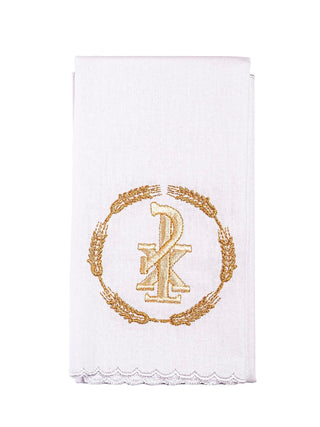 A complete set of chalice linens with PAX embroidery in gold thread