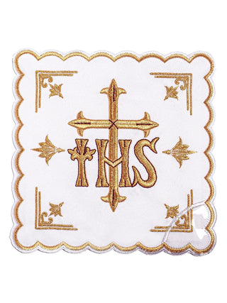 A complete set of chalice linens with the IHS motif and gold embroidery