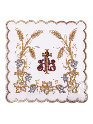 A complete set of chalice linens with IHS embroidery and ears of wheat