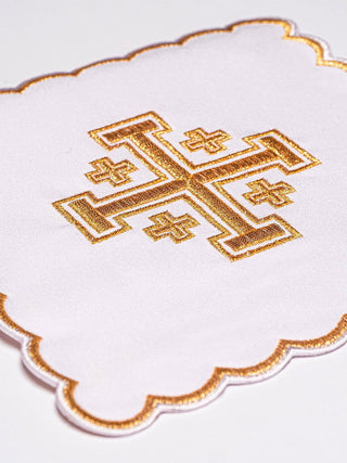 cup set with cross embroidery white - LITURGICAL SHOP