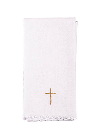 A set of red chalice linens with the embroidery of the Holy Spirit