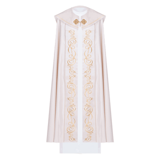 Ecru liturgical cope with embroidery and satin finish