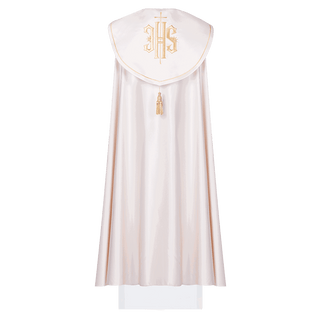 Ecru liturgical cope with embroidery and satin finish