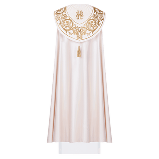 Ecru liturgical cope with IHS embroidery and satin finish