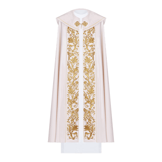 Ecru satin liturgical cope with Chalice embroidery and internal stole