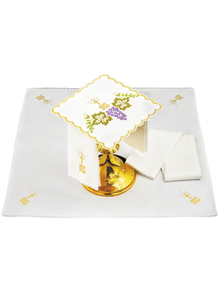 White Chalice Set with Eucharistic IHS Embroidery