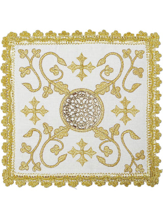 Chalice set made of linen with Eucharistic embroidery and gold threads