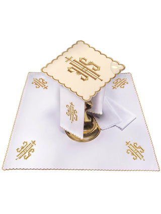 IHS Chalice Linen Set in Ecru with Gold Thread Embroidery