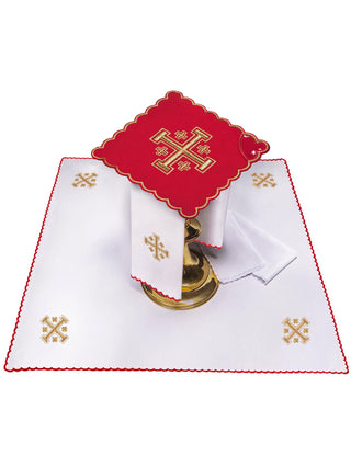 Chalice Linen Set with Embroidered Jerusalem Cross in Red Color