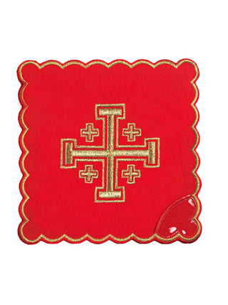 Chalice Linen Set with Embroidered Jerusalem Cross in Red Color