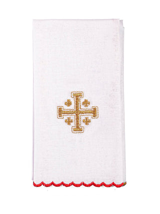 Chalice Linen Set with Embroidered Jerusalem Cross in Red Color