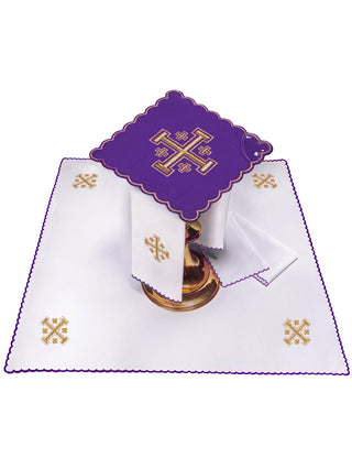 Chalice Linen Set with Jerusalem Cross Embroidery in Purple