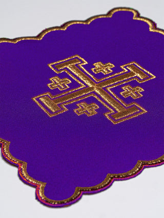 Chalice Linen Set with Jerusalem Cross Embroidery in Purple