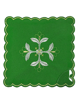 Chalice Linen Set with Embroidered Cross in Green Color