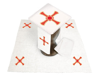 Linen chalice set with Eucharistic embroidery and golden crosses