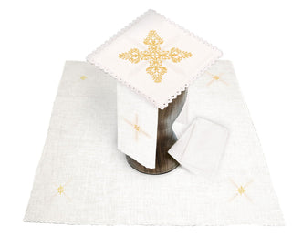 Linen chalice set with Eucharistic embroidery - pall, corporal, purificator, lavabo towel