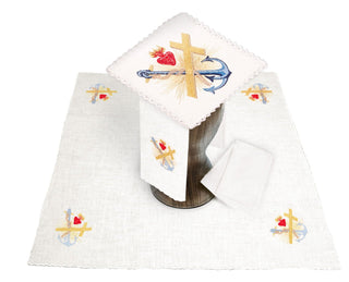 Linen chalice set with Eucharistic embroidery - cross and anchor