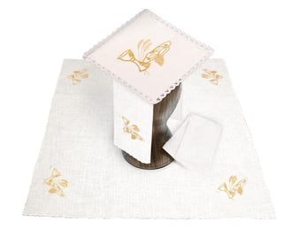 Linen chalice set with gold eucharistic embroidery - pall, corporal, purificator, towel