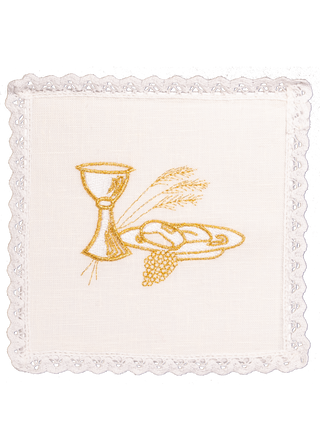 Linen chalice set with gold eucharistic embroidery - pall, corporal, purificator, towel